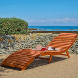 Greesum Wood Folding Chaise Lounge Chair, Weatherproof Extended Sun Lounger with Adjustable Headrest for Patio, Balcony Poolside Garden, Set of 2, Wooden