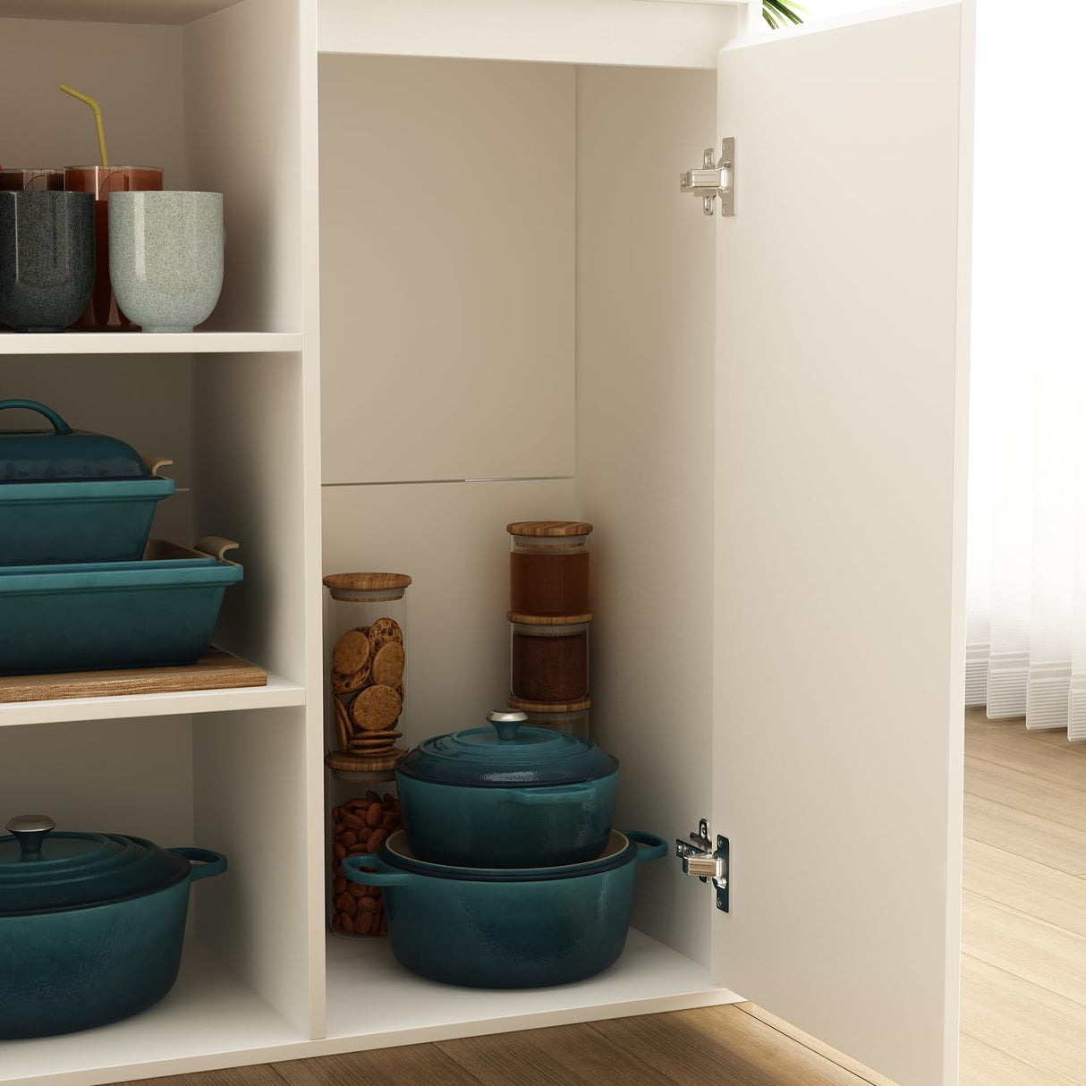 ECACAD 80.7" Kitchen Island with Storage, Wood Kitchen Prep Table White Stationery Storage Cabinet with 3 Drawers, Open Shelves & 2 Cabinets for Dining Room ECACAD