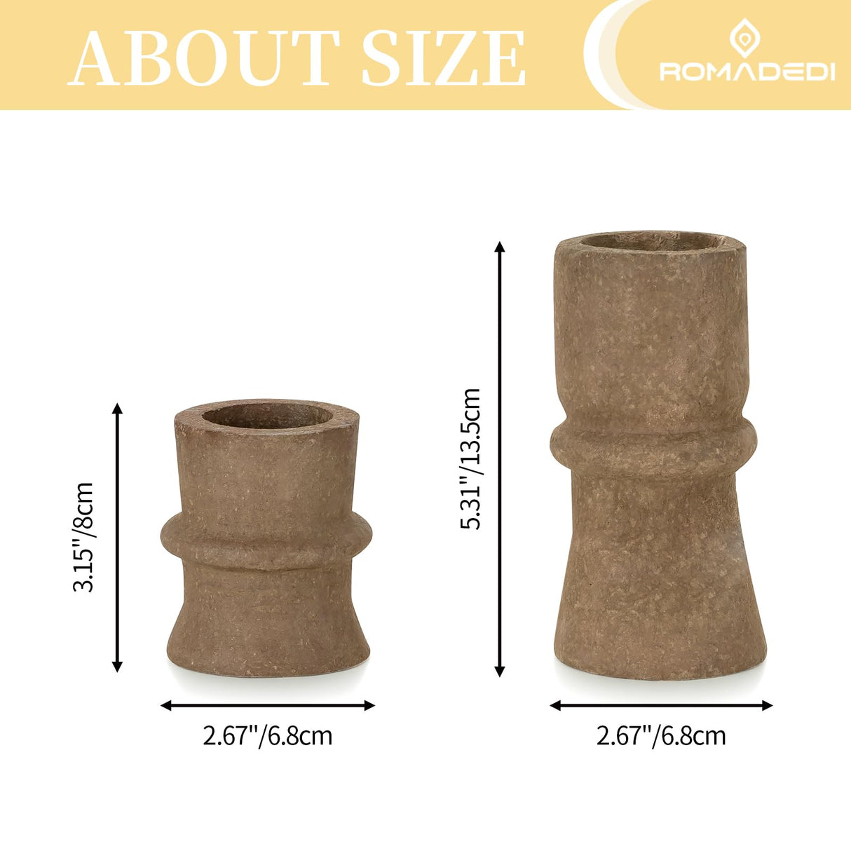 Romadedi Candlestick Holders Boho Decor: Taper Candle Holders Paper Mache for Living Room Morden Decorations Candle Stick Dining Table Centerpiece Fireplace Home Decoration Brown Romadedi