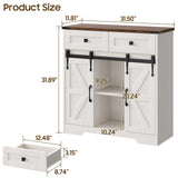 Befrases Farmhouse Storage Cabinet, Bathroom Cabinet with 2 Sliding Barn Doors, Floor Storage Cabinets with Adjustable Shelves and 2 Drawers for Kitchen, Living Room, Dining Room, White Befrases