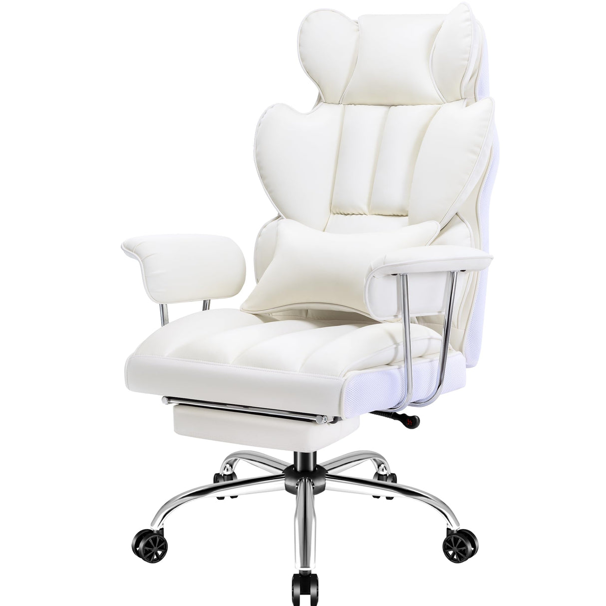 Furmax Gaming Chair, Ergonomic Office Chair, Reclining Height Adjustable Leather High Back Executive Desk Chair with Footrest and Lumbar Support (White) Furmax