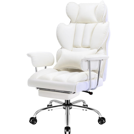 Furmax Gaming Chair, Ergonomic Office Chair, Reclining Height Adjustable Leather High Back Executive Desk Chair with Footrest and Lumbar Support (White) Furmax