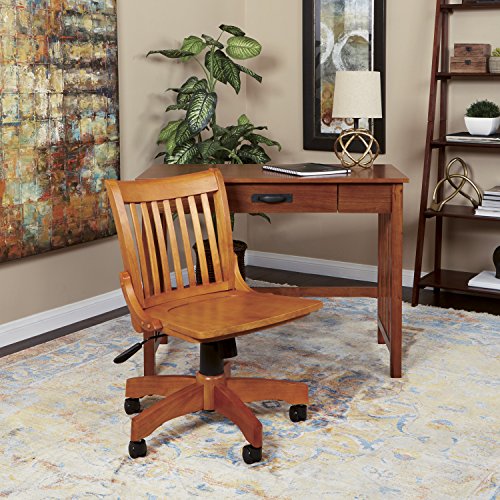 OSP Home Furnishings Deluxe Armless Wood Banker's Desk Chair with Adjustable Height, Locking Tilt, and Heavy Duty Base, Fruitwood OSP Designs