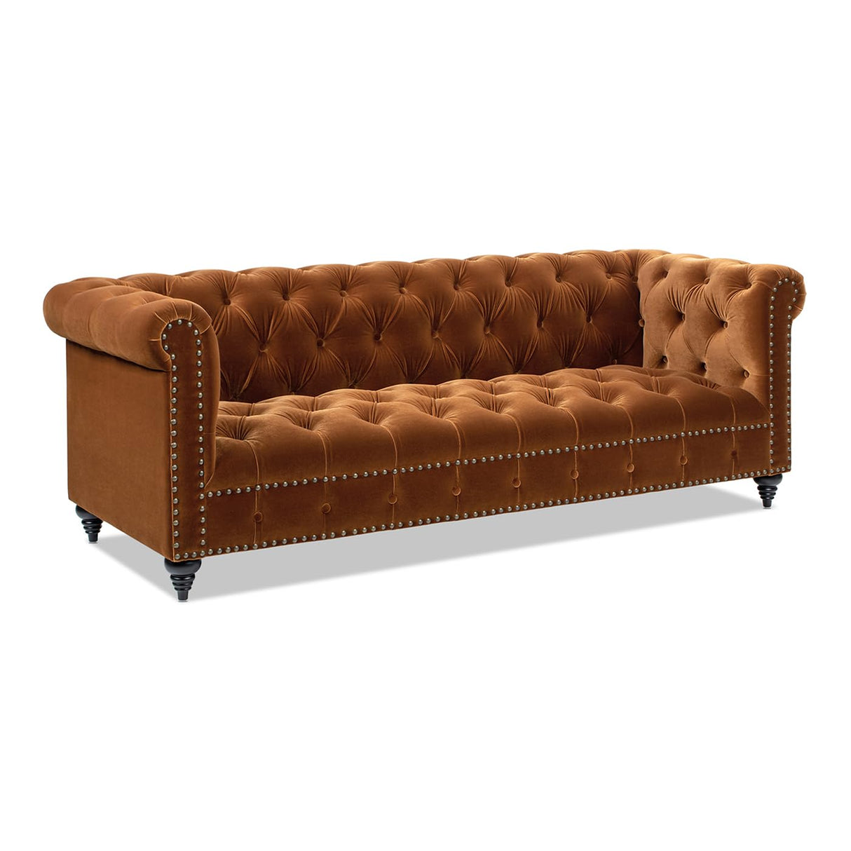 Jennifer Taylor Home Alto 88" Performance Velvet Tufted Chesterfield Sofa in Burnt Orange Jennifer Taylor Home