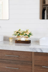 Mkono Mason Jar Lights Centerpiece Table Decor for Dining Room Farmhouse Wood Tray with 3 Jars Flowers Center Pieces Spring Decor for Kitchen Living Room Mkono