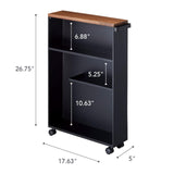 YAMAZAKI Home Slim Rolling Storage Cart – Narrow Bathroom Storage Cabinet with Handle, Slim Bathroom Storage Cart with Wheels, Easy Assembly, Steel + Wood, Black YAMAZAKI