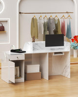 Modern Reception Desk with Counter, Solid Wood Retail Counter with Lockable Drawer & Shelves, White Front Desk for Checkout, Lobby, Beauty Salon, Barber and Office (63in,Left) Generic