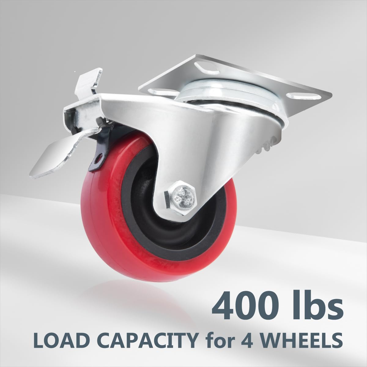 POWERTEC 2 Inch Swivel Caster Wheels Set of 4 with 400 lbs Loads, Heavy Duty Plate Casters (2 with Brakes & 2 without), PU Castor Wheels for Furniture, Cart, Dolly and Workbenches (17212) POWERTEC