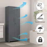 GREATMEET 65" H Metal Garage Storage Cabinets with Lock Door and Adjustable Shelves,Grey Broom Closet Storage Cabinet for Cleaning Supplies for Garage, Bathroom,Kitchen,Home GREATMEET