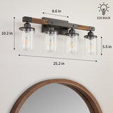 Feohak 4-Light Bathroom Vanity Light, Farmhouse Bathroom Light Fixtures Over Mirror, Rustic Industrial Wood Black Wall Lamp Sconce Light with Clear Glass Shade Feohak