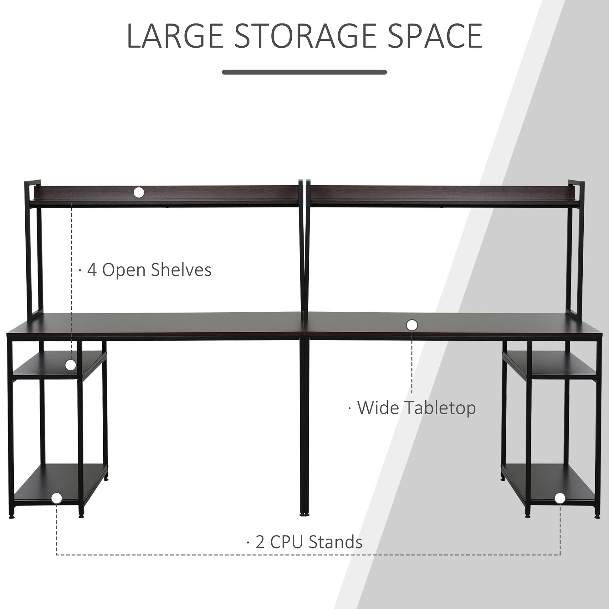 HOMCOM 94.5in Industrial Double Computer Desk with Hutch and Storage Shelves, Extra Long Two Person Home Office Desk, Writing Table Workstation for 2 People with CPU Stand, Brown Wood Grain - WoodArtSupply