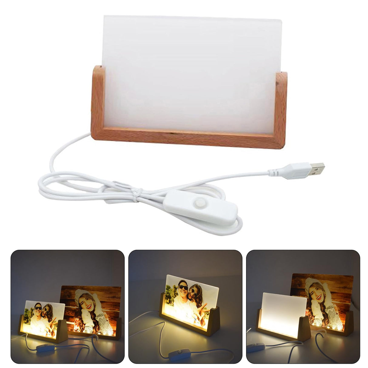 HUANGGG Acrylic LED Lighted Sublimation Photo Frame with Wood Stand Heat Transfer Picture Frame Home Decoration HUANGGG