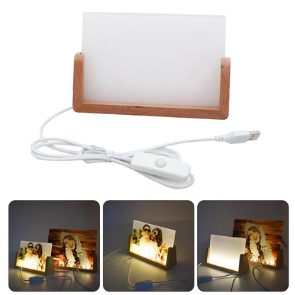 Sublimation Acrylic Photo Frame with LED Light and Wood Stand Picture Frame for Heat Press Machines Printing