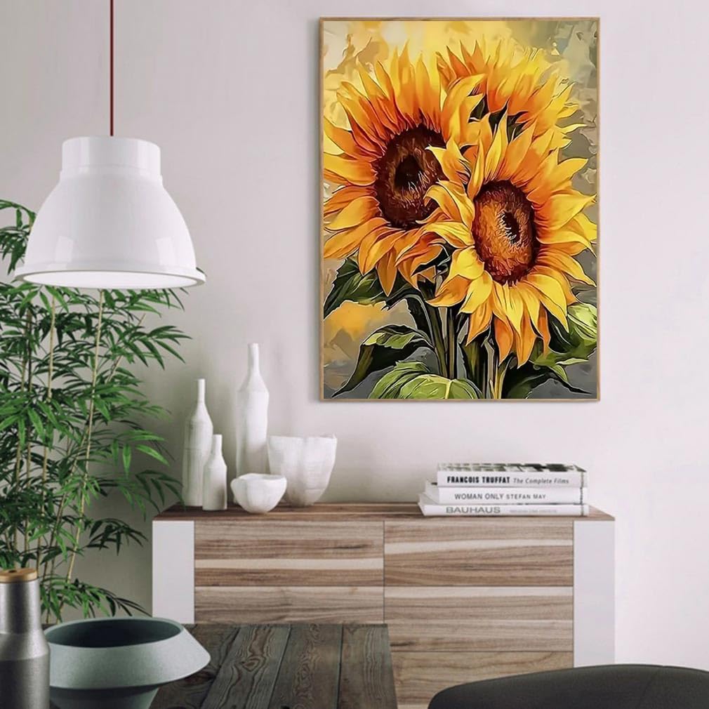 MIRCVSH Sunflower Paint by Numbers Kit for Adults Framed,Paint by Number for Adults,Adults' Paint-by-Number Kits on Canvas with Wooden Easel for Home Wall Decor 12X16 Inch MIRCVSH
