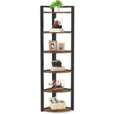 Versatile 6 Tier Rustic Corner Shelf Unit – 70.9 Inch Tall Storage Rack for Living Room, Home Office, and Small Spaces Tribesigns