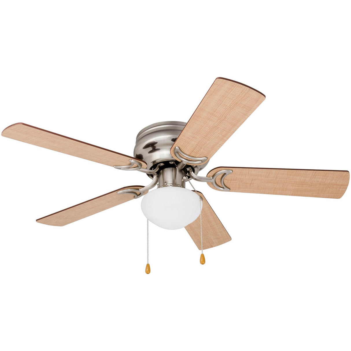 Prominence Home Alvina Traditional 42 Inch Ceiling Fan with Light, LED Flush Mount Ceiling Fan, Indoor Fan with 5 Blades, Walnut Brown and Maple Brown Blade Finish Options, Satin Nickel (80029-01) Prominence Home