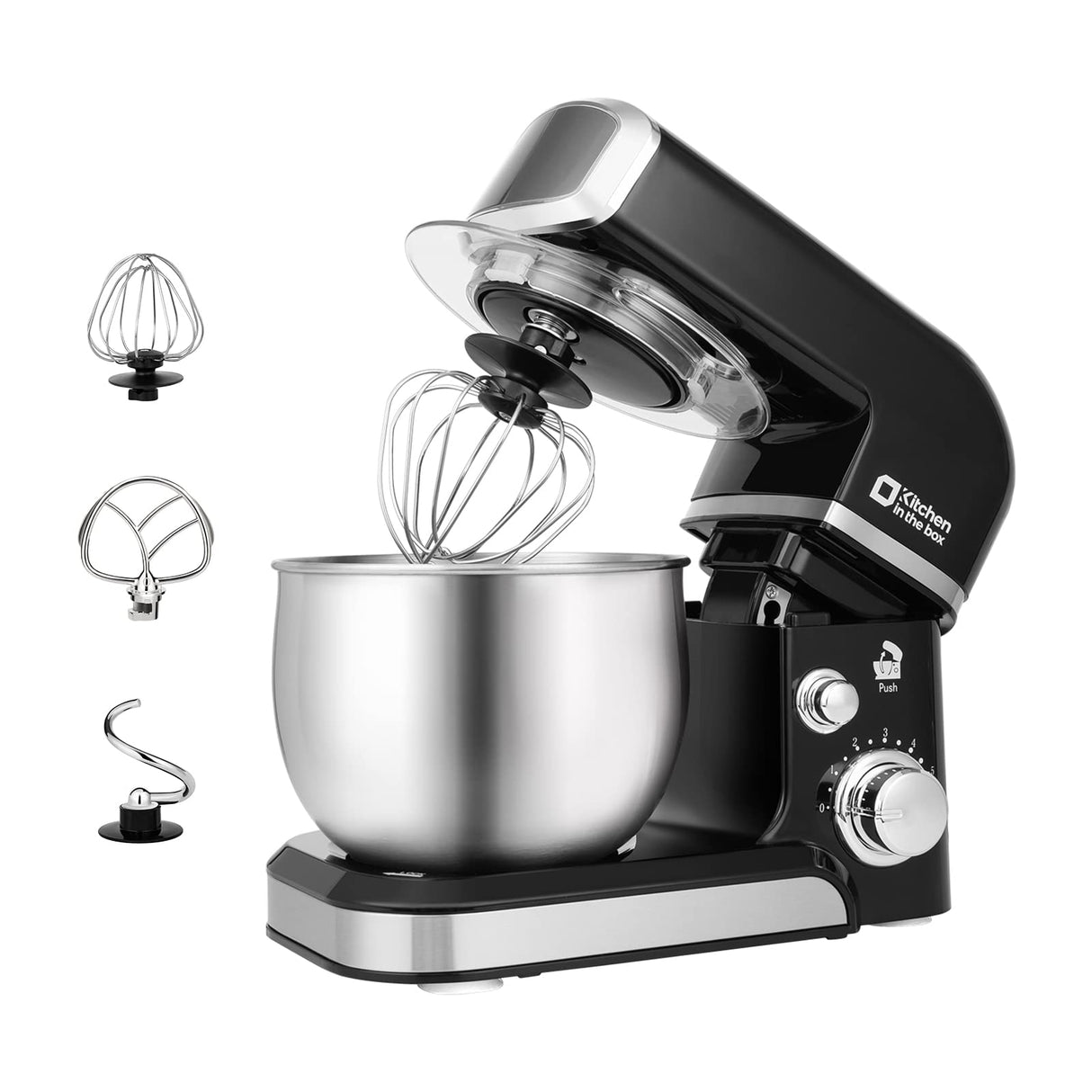 Kitchen in the box Stand Mixer,3.2Qt Small Electric Food Mixer,6 Speeds Portable Lightweight Kitchen Mixer for Daily Use with Egg Whisk,Dough Hook,Flat Beater (Black) Kitchen in the box