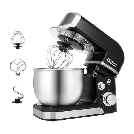 Kitchen in the box Stand Mixer,3.2Qt Small Electric Food Mixer,6 Speeds Portable Lightweight Kitchen Mixer for Daily Use with Egg Whisk,Dough Hook,Flat Beater (Black) Kitchen in the box