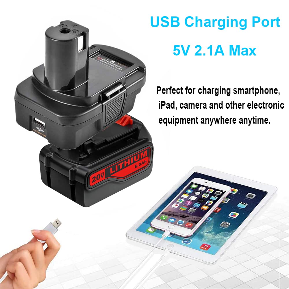 Replacement for Ryobi 18V Lithium-Ion Battery Adapter for Ryobi 18V One+ Cordless Tool, Compatible with Black+Decker/ Porter-Cable/Stanley 20V Lithium Battery Convert to Ryobi 18V Lithium Battery P108 QINIZX