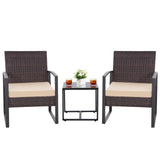 HYDRAGARDEN 3PCS Patio Furniture Set, Outdoor Wicker Bistro Conversation Set with Padded Cushions & Glass Table, Garden Rattan Chair Set for Porch Balcony Backyard (Plus Brown Wicker & Brown Cushions) EARLGROVE