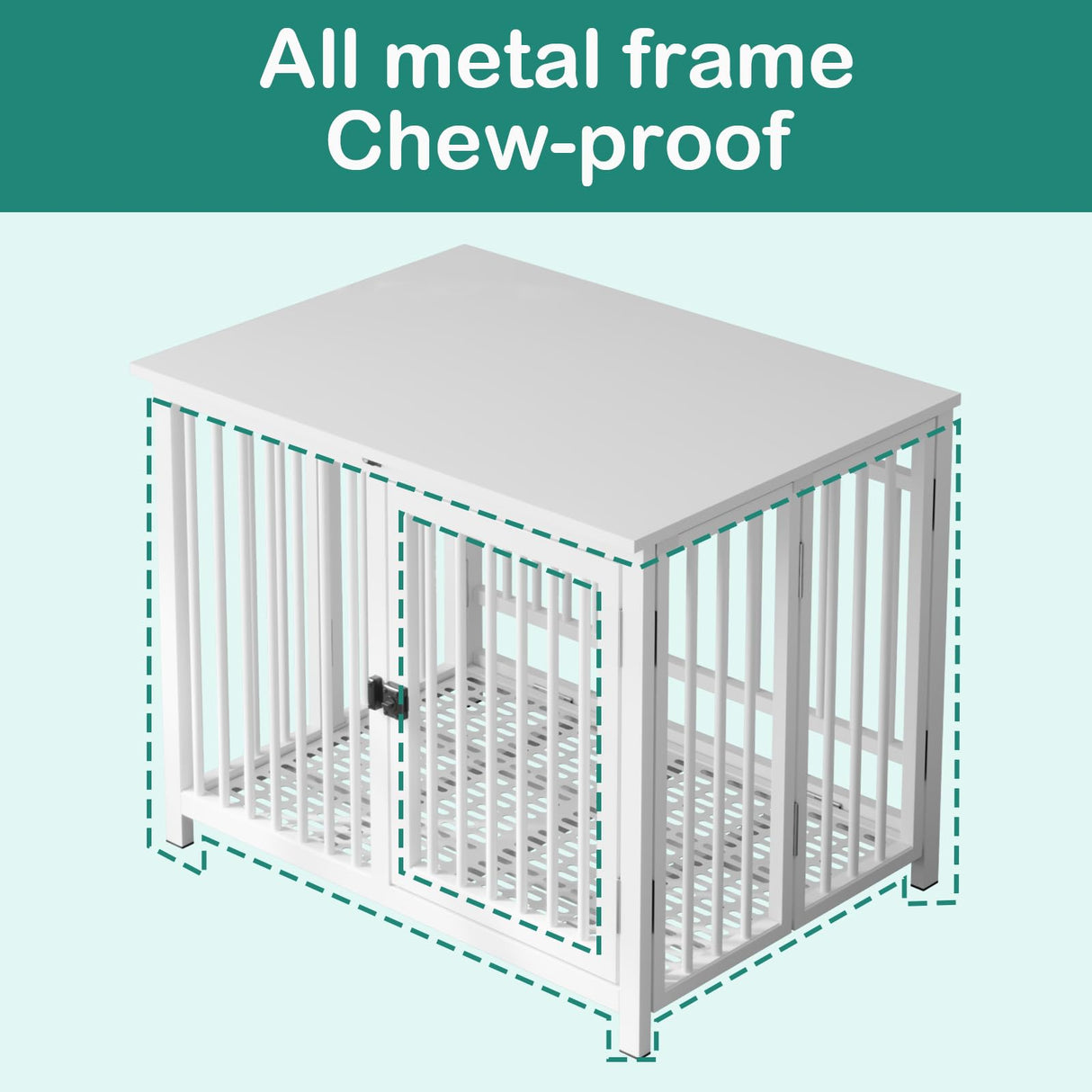 UMXES Heavy Duty Dog Crate Furniture, Fully Assembled exc. Locks, All Metal Frame & Wooden Tabletop, Modern Kennel for Small Dog, End Table, Sturdy, Foldable, White UMXES