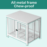 UMXES Heavy Duty Dog Crate Furniture, Fully Assembled exc. Locks, All Metal Frame & Wooden Tabletop, Modern Kennel for Small Dog, End Table, Sturdy, Foldable, White UMXES