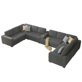 AMERLIFE 172 Inch U Shaped Couch, Modular Sectional Sofa with Storage Console, Oversized Couch with Charging Socket, Grey Comfy Couch AMERLIFE