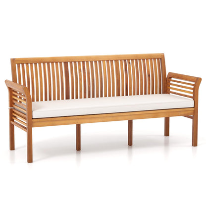 RELAX4LIFE 62.5’’ Outdoor Bench Acacia Wood - 3-Person Patio Bench w/Backrest, Armrests & Removable Seat Cushion, Slatted Wooden Garden Bench for Front Porch Park Backyard, 1200 LBS Weight Ca - WoodArtSupply