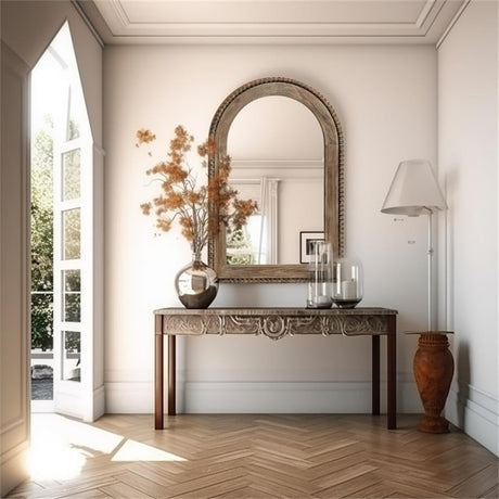 LuxenHome Traditional Arch Wall Mirror, Wood Framed Arch Window Wall Mirror, Farmhouse Decor, Decorative Wooden Mirror, Accent Entryway Wall Mirror, Wall Mounted Mirror Living Room Wall Decor LuxenHöme