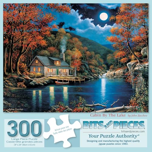 Bits and Pieces Jigsaw Puzzles for Adults 300 Pieces - Cabin by the Lake Bits and Pieces