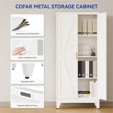 COFaR Metal Storage Cabinet, 61 in Tall Metal Cabinet with 3 Adjustable Shelves and Barn Doors, Farmhouse Accent Cupboard for Garage Kitchen Pantry Office Laundry, White 4 Tiers COFaR