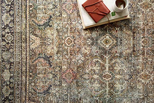 Loloi Layla Collection LAY-03 Olive/Charcoal 7'-6" x 9'-6" .13" Thick Area Rug, Soft, Durable, Vintage Inspired, Distressed, Low Pile, Non-Shedding, Easy Clean, Printed, Living Room Rug Loloi