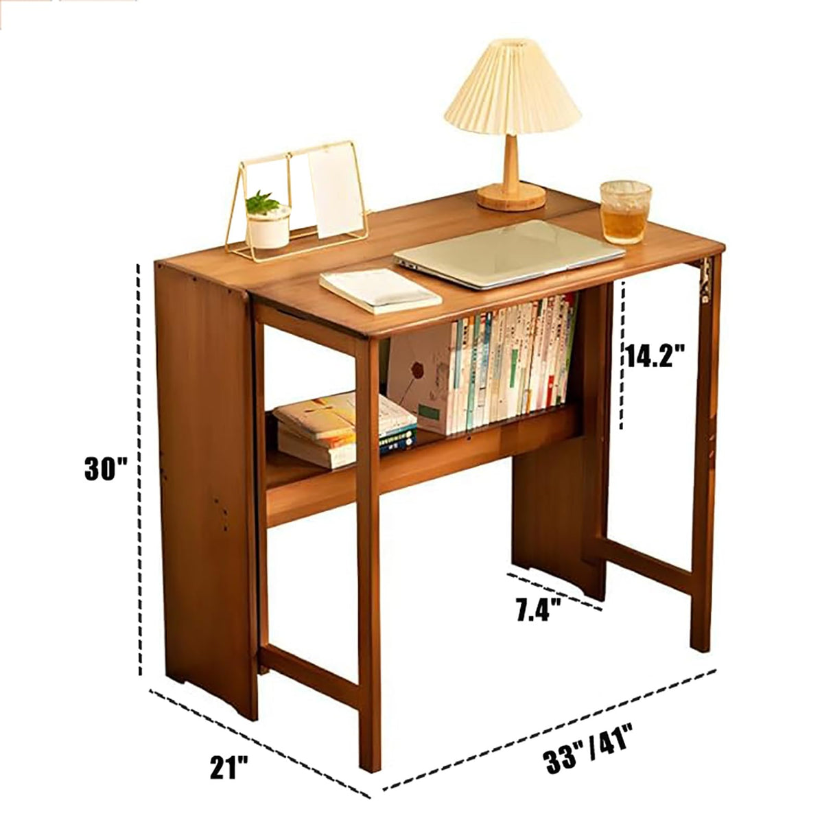 Lebolna Collapsible Desk for Small Spaces,Bamboo Folding Writng Working Computer Desk,Expandable Design with Shelves,Rustic Foldable Desk Table Home Office Fold Up Desk(33" W, Brown) Lebolna