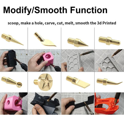 3DTOOLS 3D Printer Smoothing Tool Kit,3D Printing Modify Finishing Smoothing Solding Welding Iron Tool Cleaning Needle Soldering Iron with 8Pcs Brass Trimming - WoodArtSupply