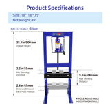 PULLAFUN Hydraulic Press, 6-Ton Benchtop Hydraulic Shop Press with Press Plates, H-Frame Garage Floor Press, Adjustable Working Table Height, Blue PULLAFUN