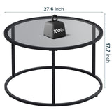 SAYGOER Round Coffee Table Glass Coffee Tables for Small Space Simple Modern Center Table for Living Room Home Office, Sofa Side Table with Metal Steel Frame, Easy Assembly, Gray Black SAYGOER