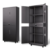 DNA MOTORING 73'' Metal Storage Cabinet, Rolling Garage Cabinet with 1 Drawer and Adjustable Shelves, Lockable Heavy Duty Metal Locker for Garage,Office,Home,Gym, Black, TOOLS-00630-BK-BK-A DNA MOTORING