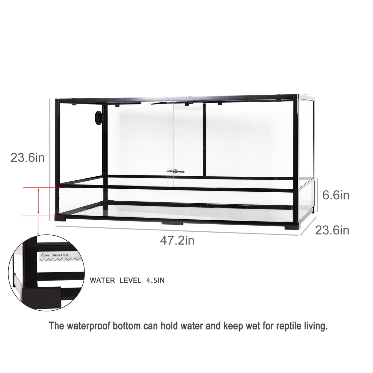 REPTIZOO Large Reptile Terrarium 120 Gallon, Tall & Wide Tempered Glass Reptile Tank 48" x 24" x 24" with Sliding Door Top Screen Ventilation & Anti Escape Lid, Full View REPTI ZOO
