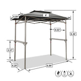 CROWN SHADES 8 x 5 Foot BBQ Grill Gazebo Beach Tent Canopy, Easy Up Outdoor Patio Shade Cover with Double Tier Vented Top & 2 Side Shelves, Grey CROWN SHADES