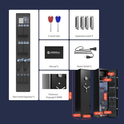 XDeer RS100 5-Gun Biometric Safe for Home Rifles and Pistols, No need to disassemble the gun accessories,Super space, with Power Outlet Kit and Removable Gun Rack, Heavy-Duty Rifle Safe (RS100)