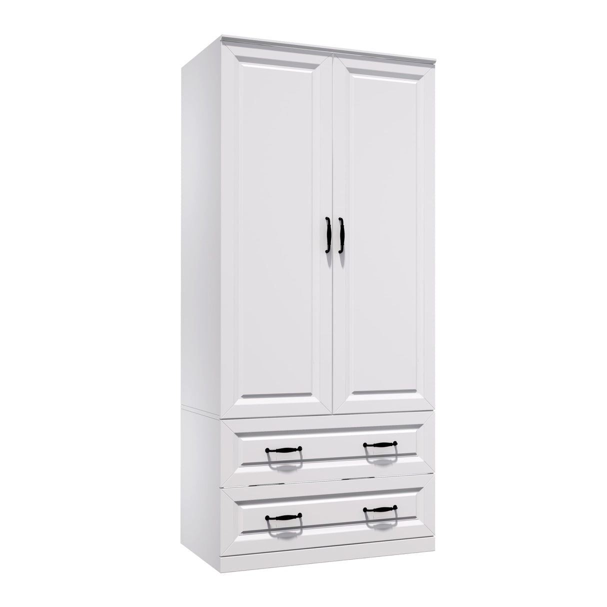 NewBeth 71" Wood Armoire Wardrobe Closet with 2 Doors and 2 Drawers, Clothes Storage Organizer Cabinets with Hanging Rod Freestanding Wardrobe for Bedroom, White (Style1) NewBeth