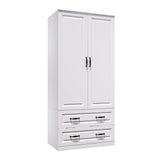 NewBeth 71" Wood Armoire Wardrobe Closet with 2 Doors and 2 Drawers, Clothes Storage Organizer Cabinets with Hanging Rod Freestanding Wardrobe for Bedroom, White (Style1) NewBeth