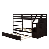 Harper & Bright Designs Twin Over Twin Bunk Beds with Trundle,Wooden Twin Size Bunk Bed Frame with Stairs, Kids Bunk Bed with Storage for Family,Teens,No Box Spring Needed,Espresso Harper & Bright Designs