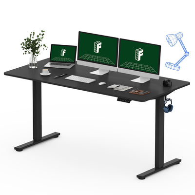 FLEXISPOT One-Piece Electric Standing Desk, 60 x 24 Inches Adjustable Desk with Seamless Desktop, Memory Controller Height Adjustment (Black Frame + Black Desktop, 2 Packages)