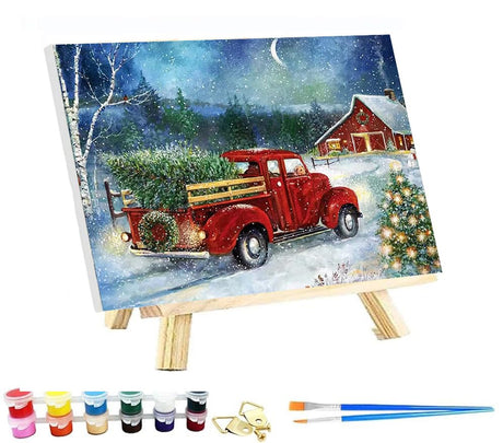 VIGEGU Christmas Paint by Numbers Kit for Adults with Framed,Truck Christmas Tree House Paint by Number DIY Acrylic Adult Paint by Number Kits for Wall Decor 10x12in VIGEGU