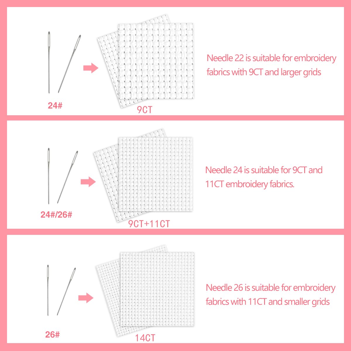 Zhenqing 30-Pack Gold-Tipped Large Eye Embroidery Needles with Round Heads - 10 Each of Sizes 22, 24, 26 for Cross Stitch, Sewing, Quilting & Crafting（67503） Zhenqing