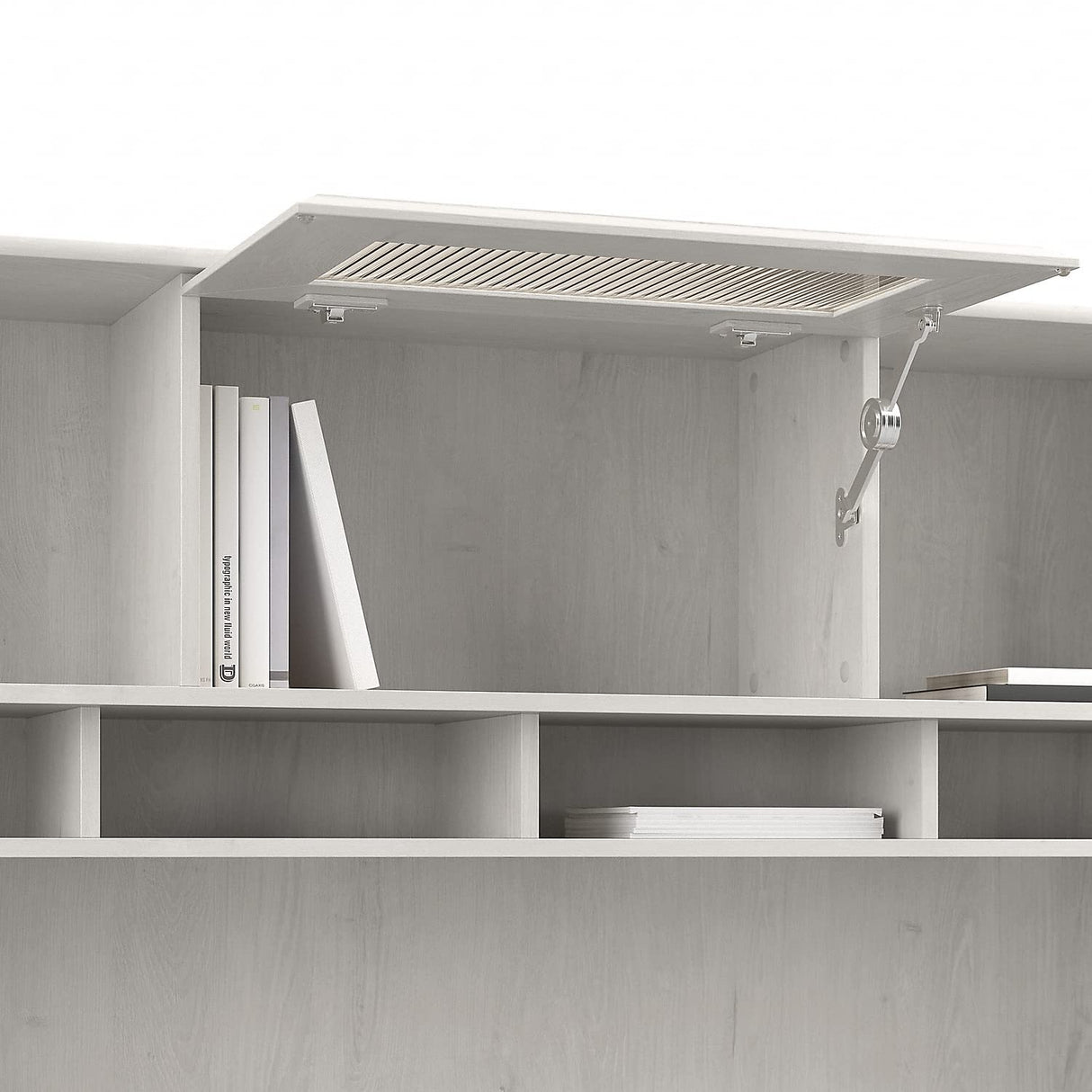 Bush Furniture Cabot L Shaped Desk with Hutch | Corner Desk with Storage for Home Office in Linen White Oak | 60W L Shaped Computer Desk Bush Business Furniture