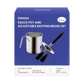 Geesta Adjustable Sauce Pot and Basting Brush Set, Long Stainless Steel Basting Brush for Cooking, Smoking, Fathers Day Grilling Gifts for Men Smoker Accessories, Large Capacity Grilling Tools, 1 Pack Geesta