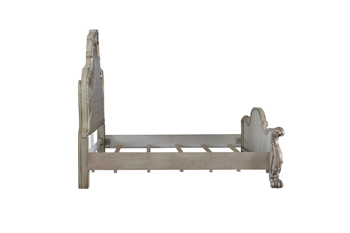 Acme Dresden Faux Leather Tufted Queen Panel Bed in Vintage Bone White ACME Furniture