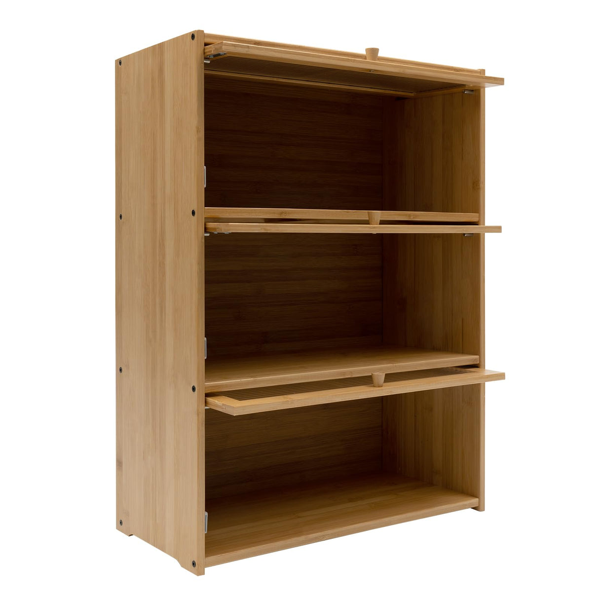 LARIDEN 3 Tiers Bamboo Storage Cabinet for Kitchen Countertop, Freestanding Pantry Cabinet with Flip-Up Door Organizer Shelf for Spice Seasoning Bottles, Plates, Cups Storage Cabinet LARIDEN